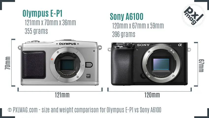 Olympus E-P1 vs Sony A6100 size comparison