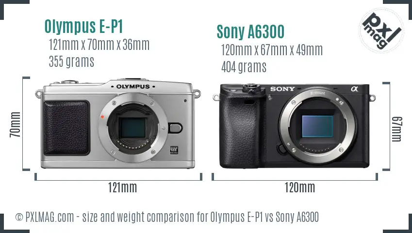 Olympus E-P1 vs Sony A6300 size comparison