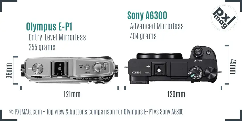Olympus E-P1 vs Sony A6300 top view buttons comparison