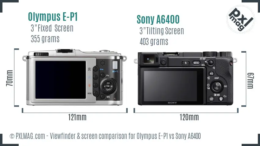 Olympus E-P1 vs Sony A6400 Screen and Viewfinder comparison