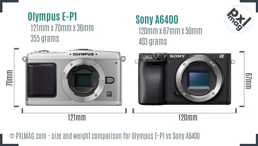Olympus E-P1 vs Sony A6400 size comparison