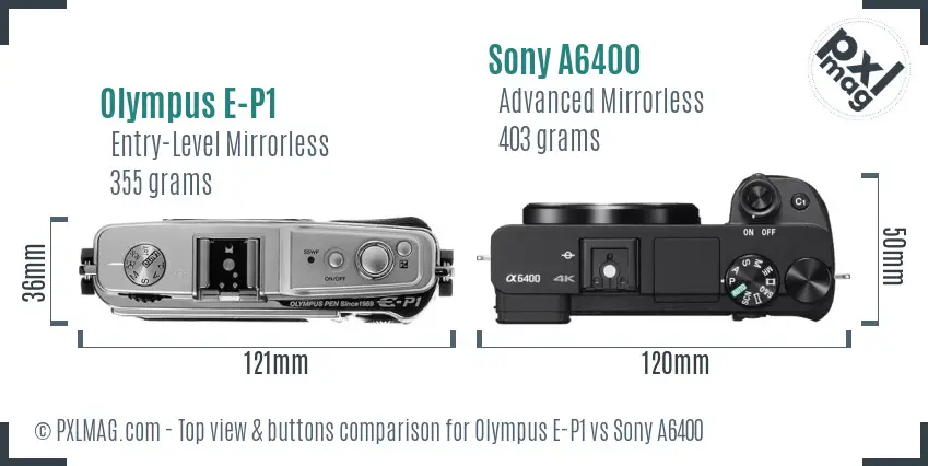 Olympus E-P1 vs Sony A6400 top view buttons comparison