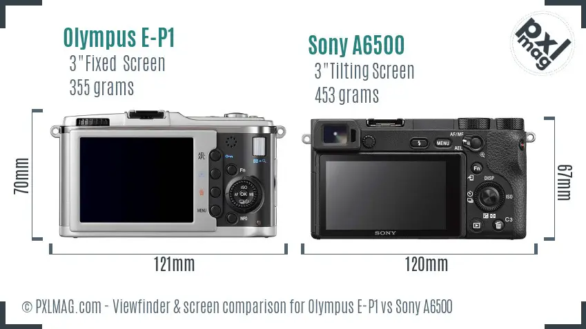 Olympus E-P1 vs Sony A6500 Screen and Viewfinder comparison