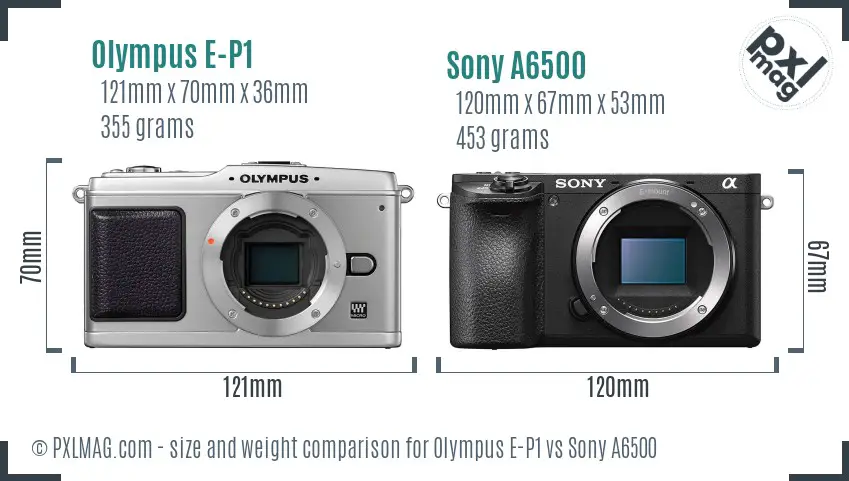 Olympus E-P1 vs Sony A6500 size comparison