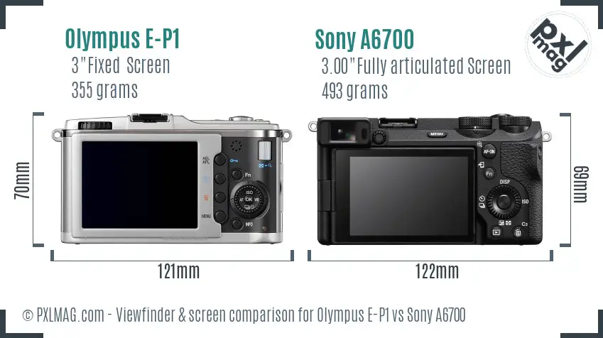 Olympus E-P1 vs Sony A6700 Screen and Viewfinder comparison