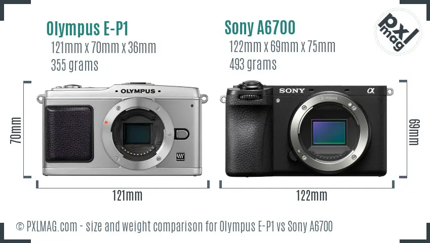 Olympus E-P1 vs Sony A6700 size comparison