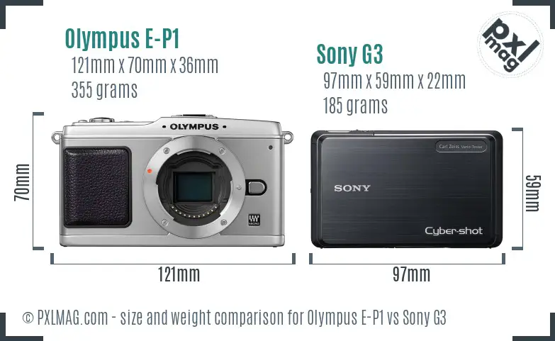 Olympus E-P1 vs Sony G3 size comparison