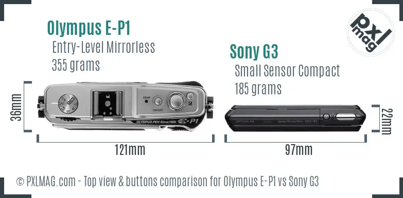 Olympus E-P1 vs Sony G3 top view buttons comparison