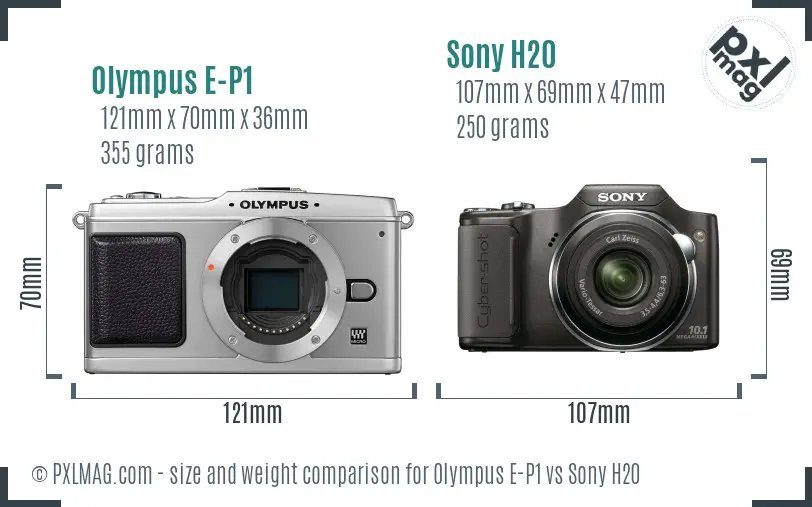 Olympus E-P1 vs Sony H20 size comparison