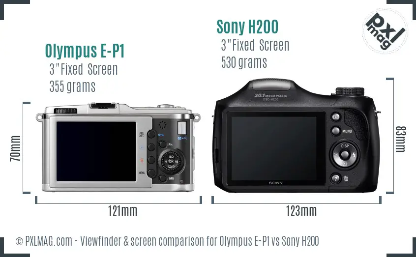 Olympus E-P1 vs Sony H200 Screen and Viewfinder comparison