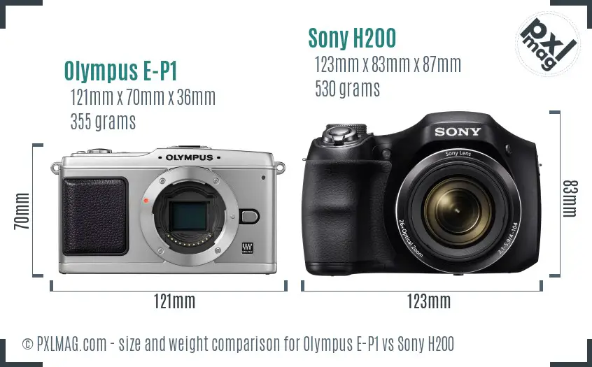 Olympus E-P1 vs Sony H200 size comparison