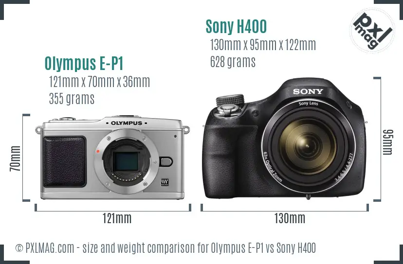 Olympus E-P1 vs Sony H400 size comparison