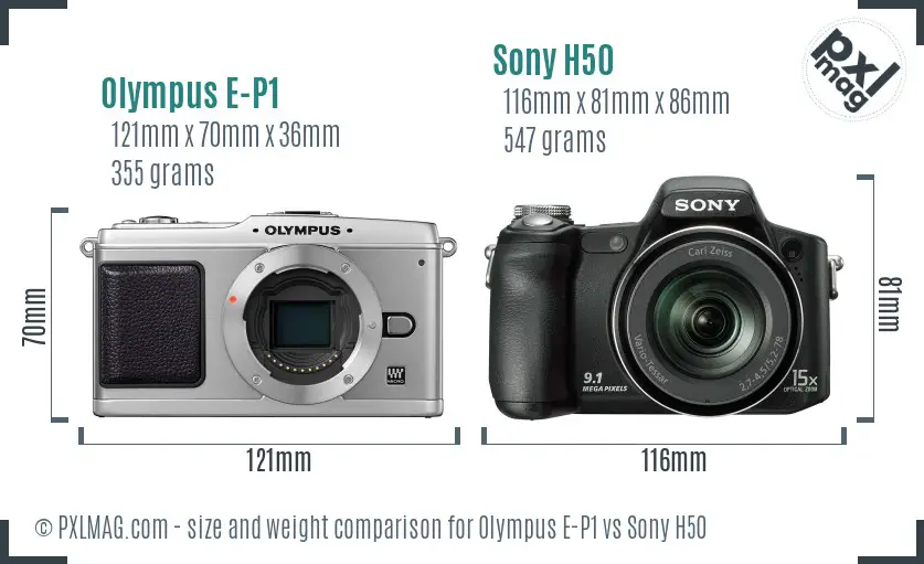 Olympus E-P1 vs Sony H50 size comparison
