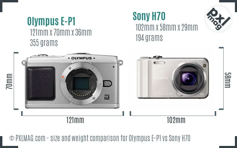 Olympus E-P1 vs Sony H70 size comparison