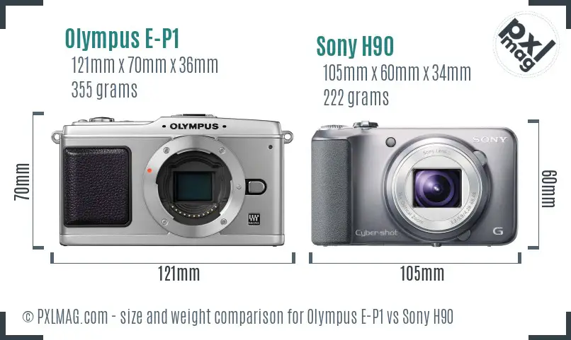 Olympus E-P1 vs Sony H90 size comparison