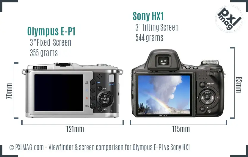 Olympus E-P1 vs Sony HX1 Screen and Viewfinder comparison