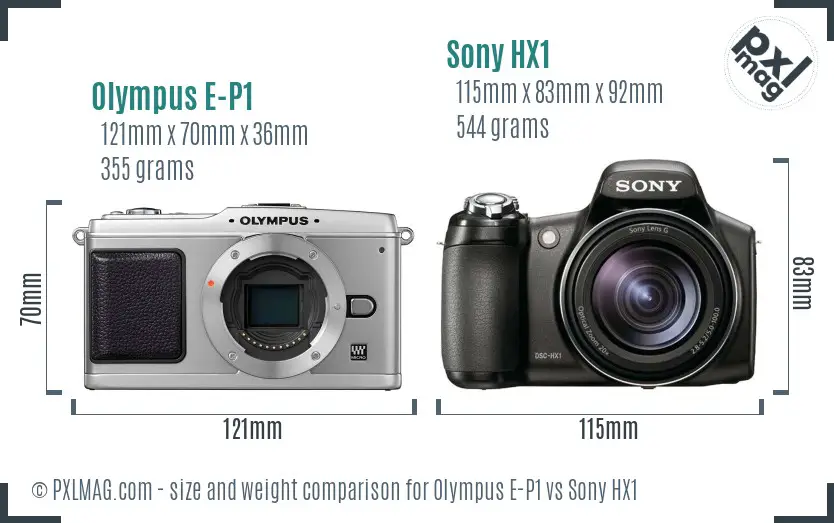 Olympus E-P1 vs Sony HX1 size comparison