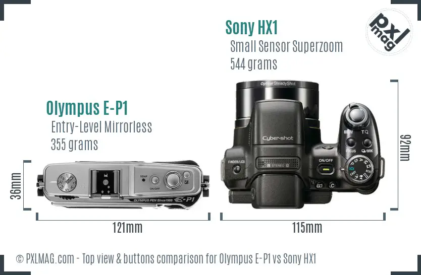 Olympus E-P1 vs Sony HX1 top view buttons comparison