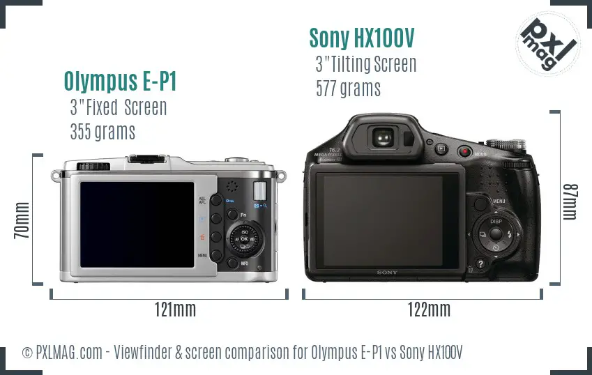 Olympus E-P1 vs Sony HX100V Screen and Viewfinder comparison