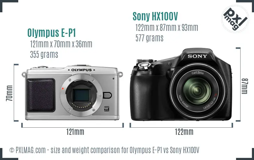 Olympus E-P1 vs Sony HX100V size comparison