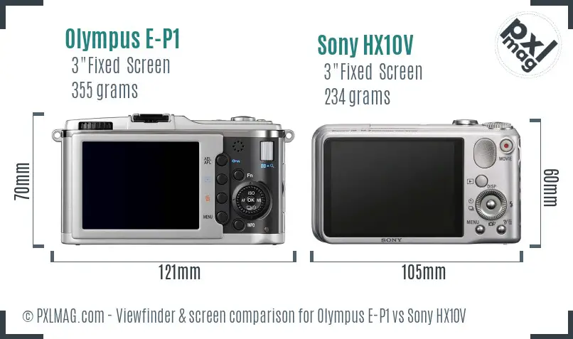 Olympus E-P1 vs Sony HX10V Screen and Viewfinder comparison
