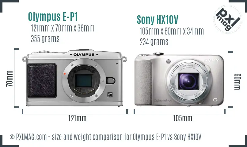 Olympus E-P1 vs Sony HX10V size comparison