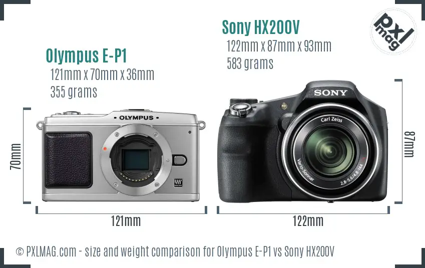Olympus E-P1 vs Sony HX200V size comparison