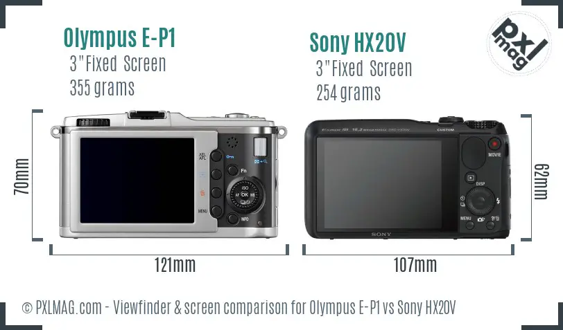 Olympus E-P1 vs Sony HX20V Screen and Viewfinder comparison