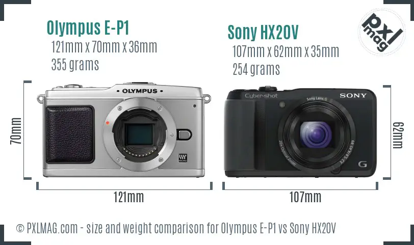 Olympus E-P1 vs Sony HX20V size comparison