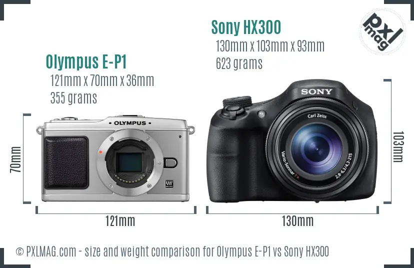 Olympus E-P1 vs Sony HX300 size comparison