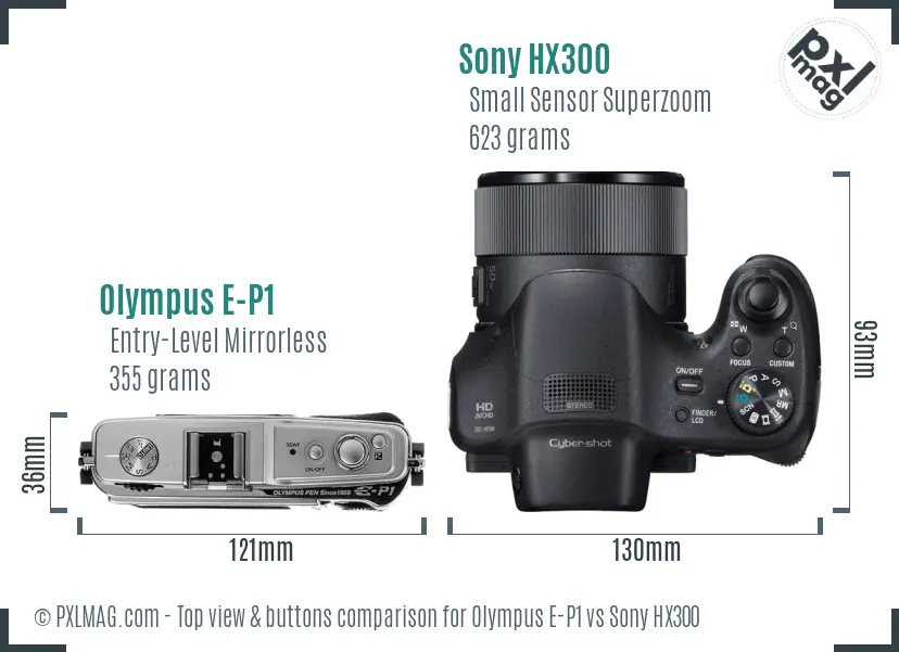 Olympus E-P1 vs Sony HX300 top view buttons comparison