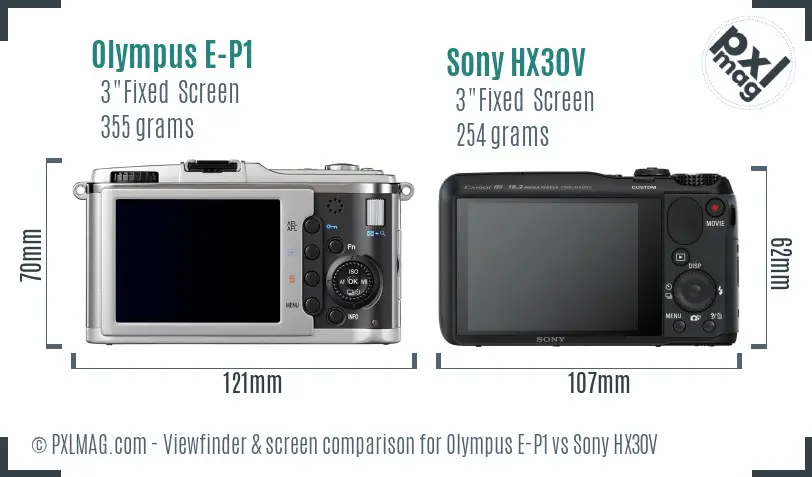 Olympus E-P1 vs Sony HX30V Screen and Viewfinder comparison