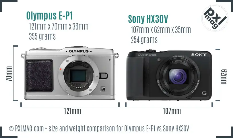 Olympus E-P1 vs Sony HX30V size comparison