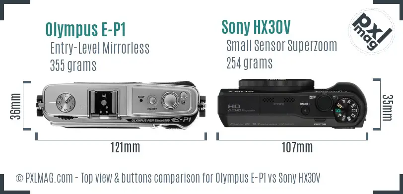 Olympus E-P1 vs Sony HX30V top view buttons comparison