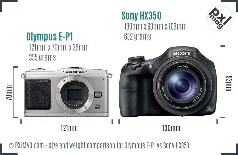 Olympus E-P1 vs Sony HX350 size comparison