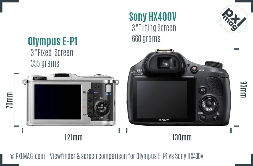 Olympus E-P1 vs Sony HX400V Screen and Viewfinder comparison