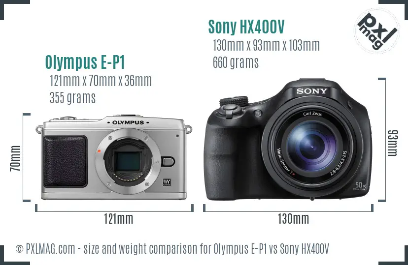 Olympus E-P1 vs Sony HX400V size comparison