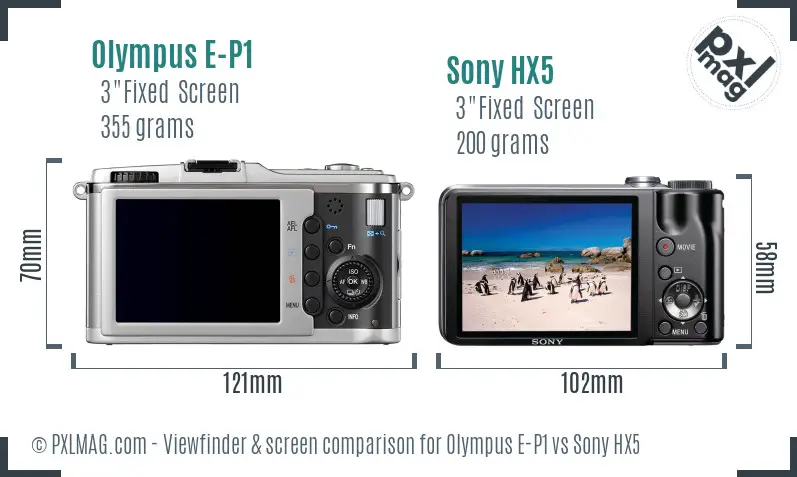 Olympus E-P1 vs Sony HX5 Screen and Viewfinder comparison