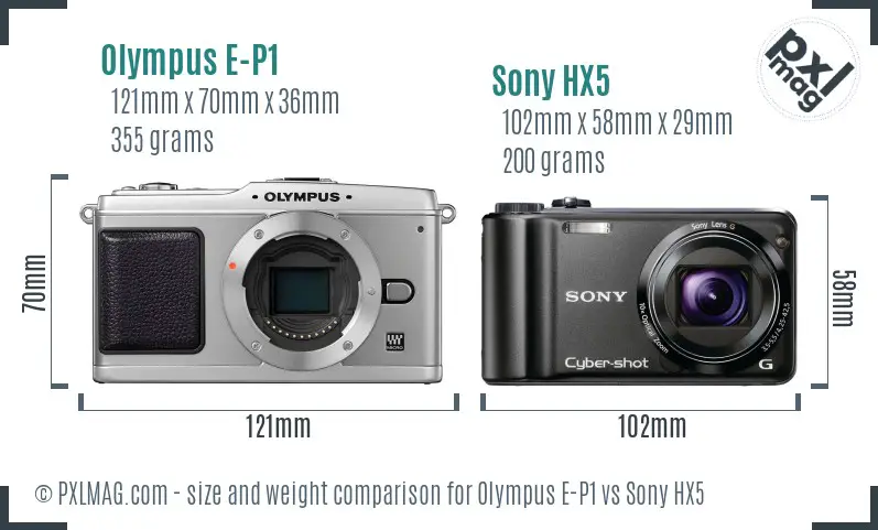 Olympus E-P1 vs Sony HX5 size comparison