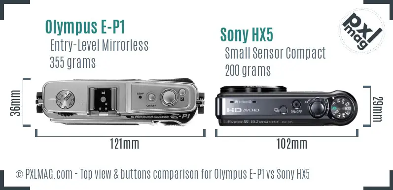 Olympus E-P1 vs Sony HX5 top view buttons comparison