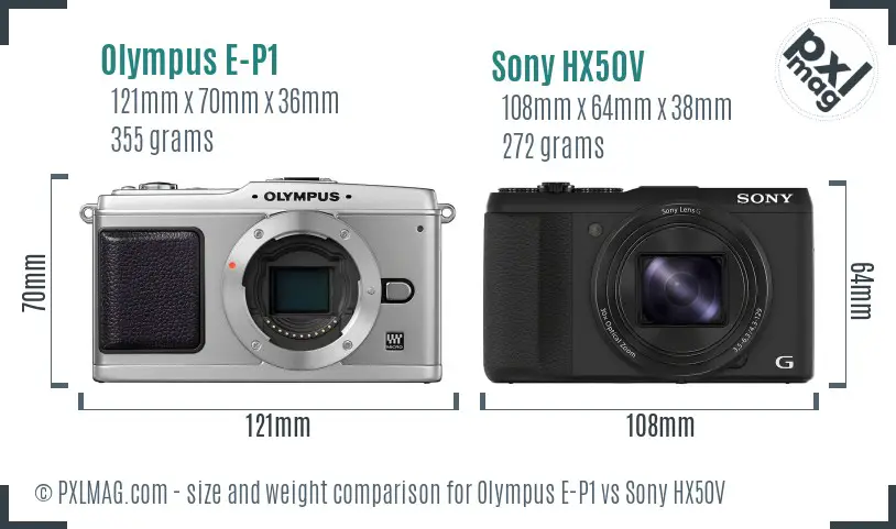 Olympus E-P1 vs Sony HX50V size comparison