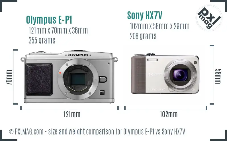 Olympus E-P1 vs Sony HX7V size comparison