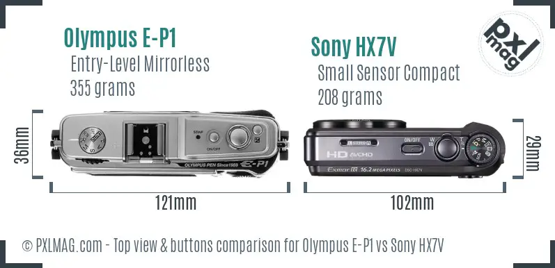 Olympus E-P1 vs Sony HX7V top view buttons comparison