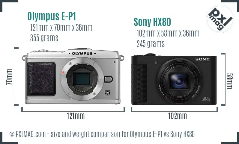 Olympus E-P1 vs Sony HX80 size comparison