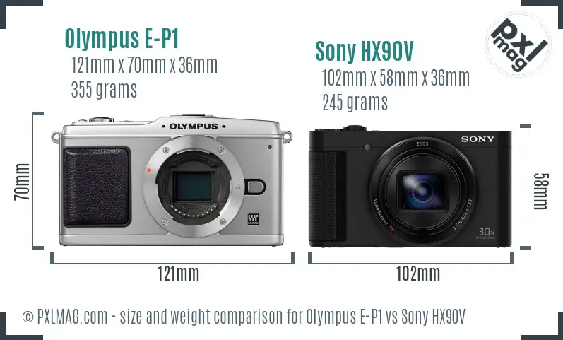Olympus E-P1 vs Sony HX90V size comparison