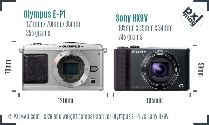 Olympus E-P1 vs Sony HX9V size comparison