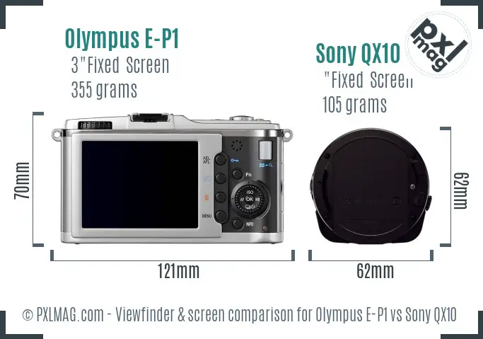 Olympus E-P1 vs Sony QX10 Screen and Viewfinder comparison