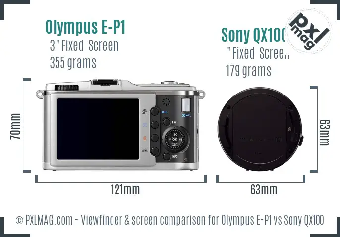 Olympus E-P1 vs Sony QX100 Screen and Viewfinder comparison