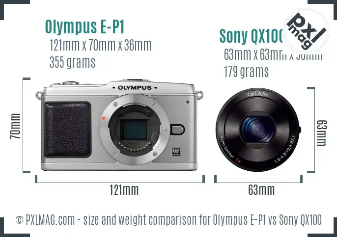 Olympus E-P1 vs Sony QX100 size comparison