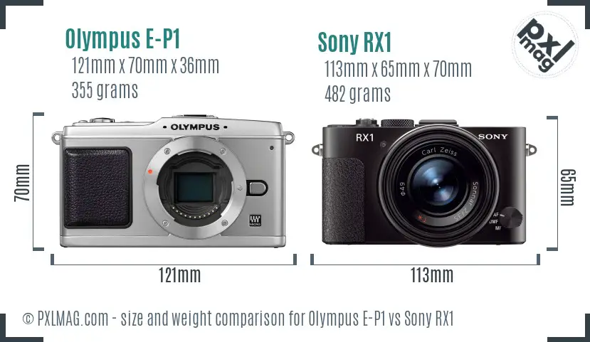 Olympus E-P1 vs Sony RX1 size comparison